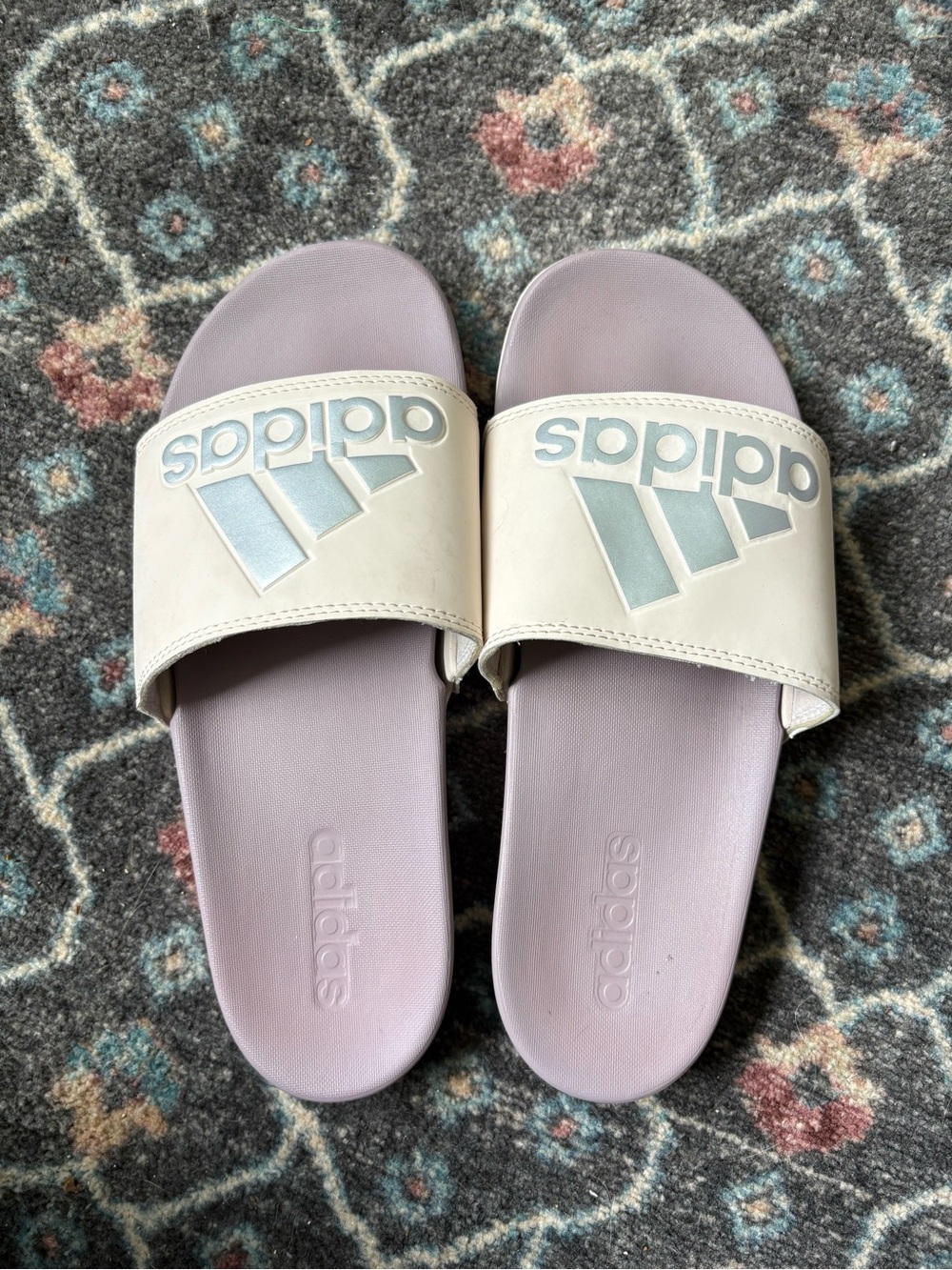 adidas Pale Lilac Slides with White Strap